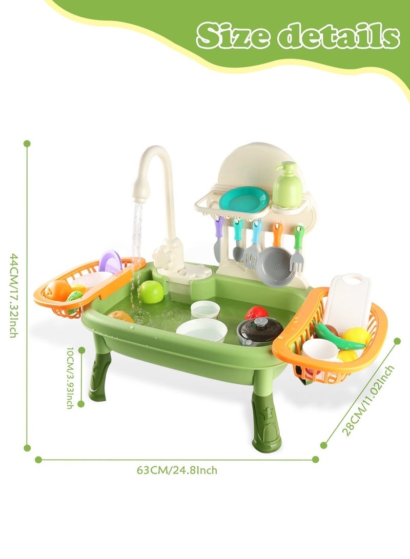 أرابايت مجموعة ألعاب مطبخ متينة مكونة من 34 قطعة مع محرك مطور ومياه جارية، لعبة غسالة أطباق أوتوماتيكية تدوم طويلاً للأطفال (خضراء) - Image 2